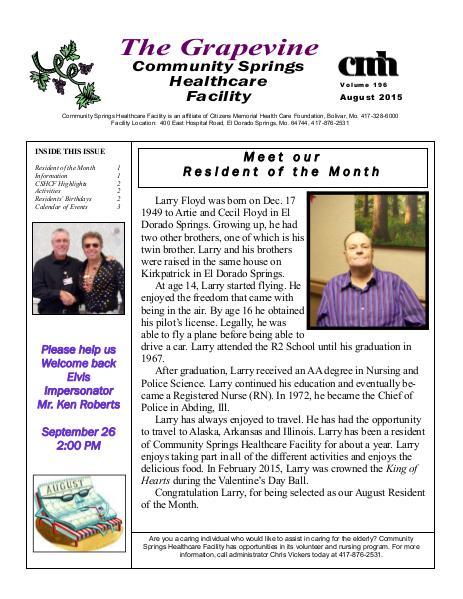 Community Springs Healthcare Facility's The Grapevine August 2015