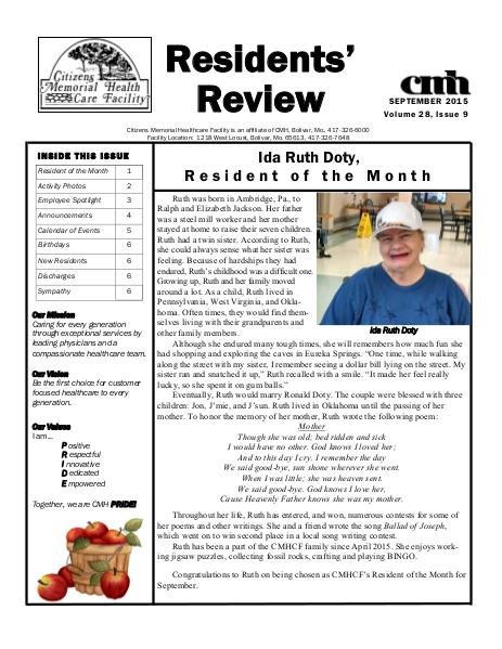 CMHCF Residents' Review September 2015