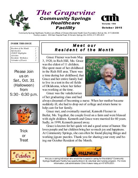 Community Springs Healthcare Facility's The Grapevine October 2015