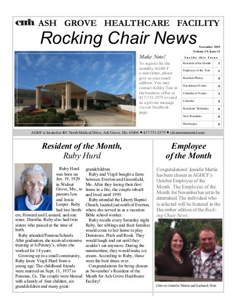 Ash Grove Healthcare Facility's Rocking Chair News November 2015