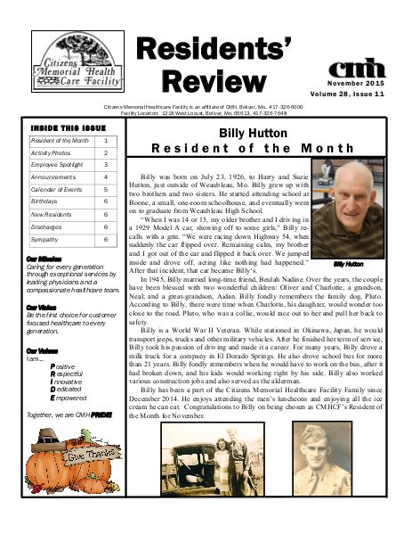 CMHCF Residents' Review November 2015