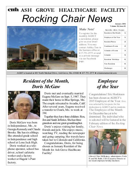 Ash Grove Healthcare Facility's Rocking Chair News January 2016