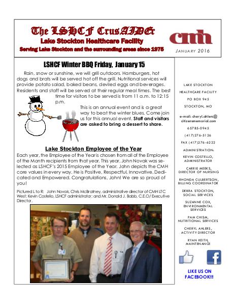Lake Stockton Healthcare Facility eNewsletter January 2016