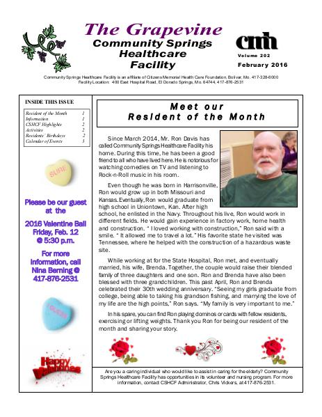 Community Springs Healthcare Facility's The Grapevine February 2016