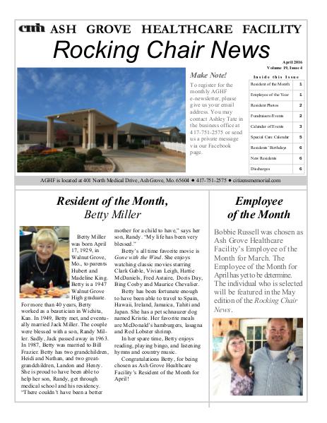 Ash Grove Healthcare Facility's Rocking Chair News April 2016