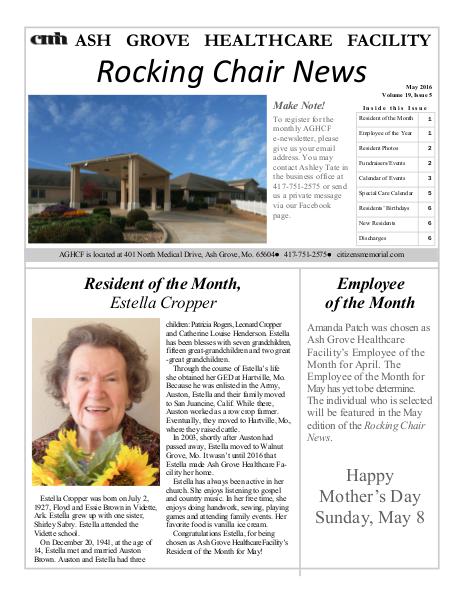 Ash Grove Healthcare Facility's Rocking Chair News May 2016