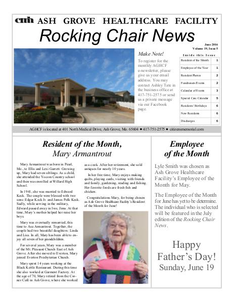 Ash Grove Healthcare Facility's Rocking Chair News June 2016