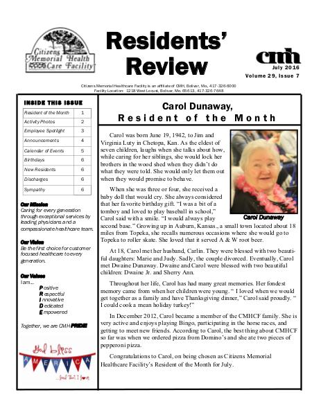 CMHCF Residents' Review July 2016