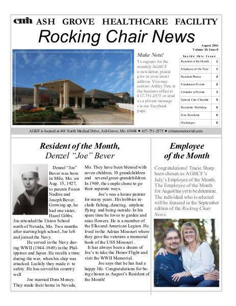 Ash Grove Healthcare Facility's Rocking Chair News August 2016
