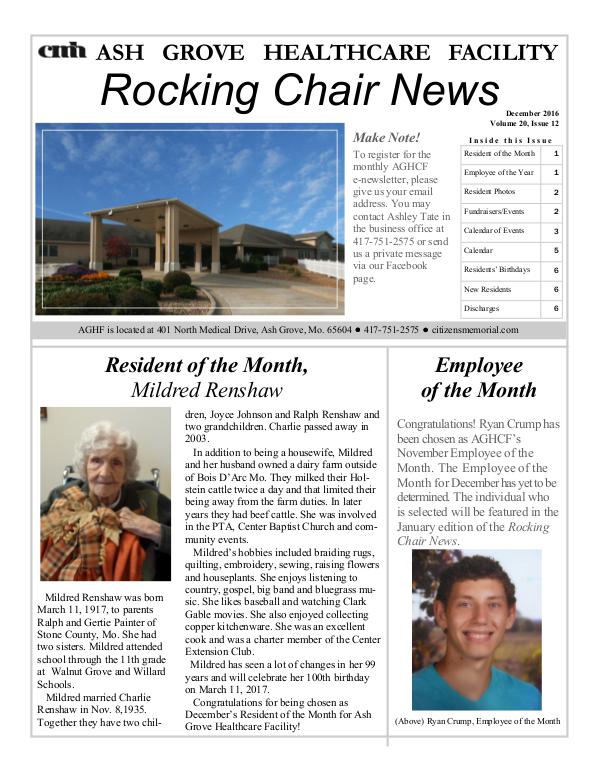 Ash Grove Healthcare Facility's Rocking Chair News December 2016