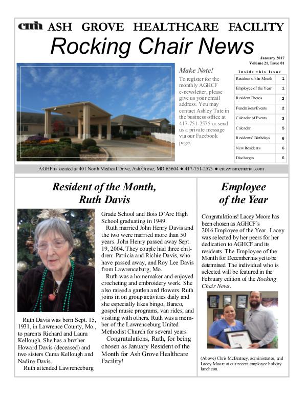 Ash Grove Healthcare Facility's Rocking Chair News January 2017