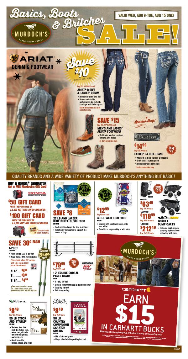 Murdoch's Sales Flyer Basics, Boots and Britches Sale