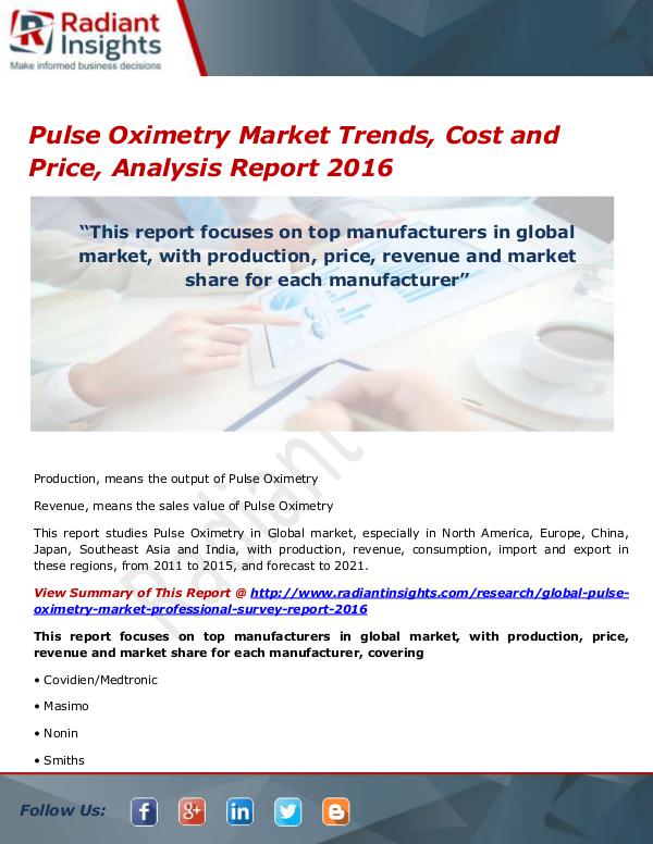 Pharmaceuticals and Healthcare Reports Pulse Oximetry Market