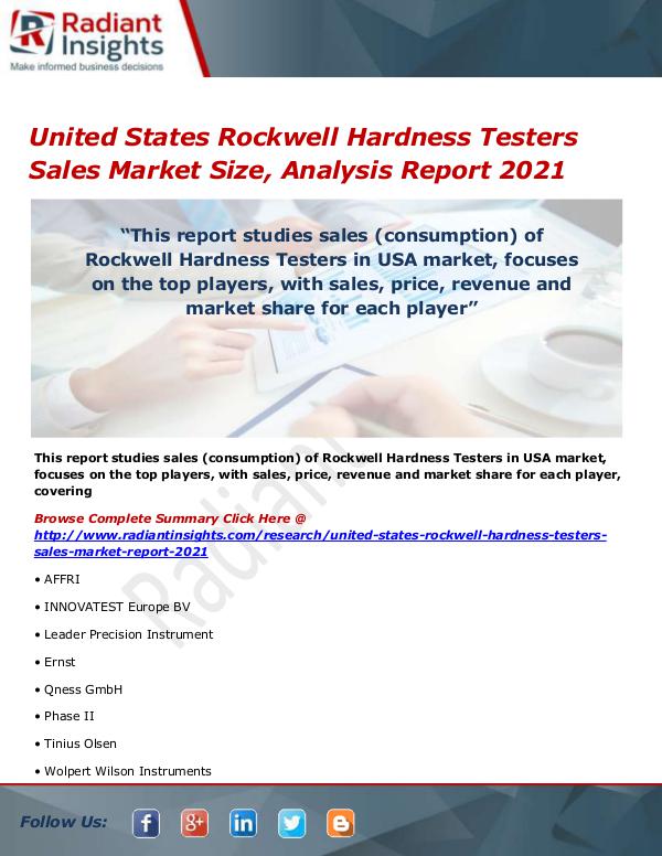 Electronics Research Reports by Radiant Insights United States Rockwell Hardness Testers Sales Mark