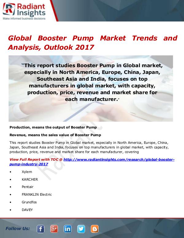 Electronics Research Reports by Radiant Insights Global Booster Pump Market