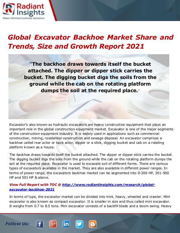 Electronics Research Reports by Radiant Insights Global Excavator Backhoe Market