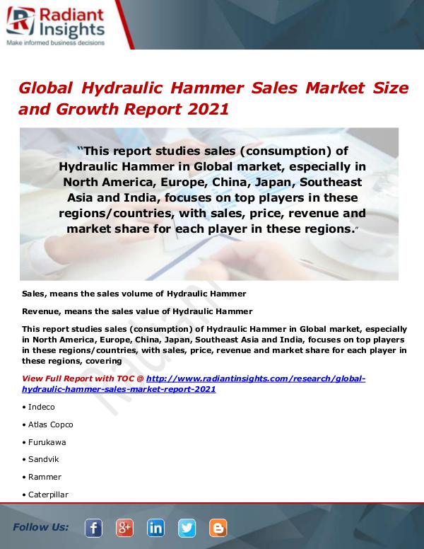 Electronics Research Reports by Radiant Insights Global Hydraulic Hammer Sales Market
