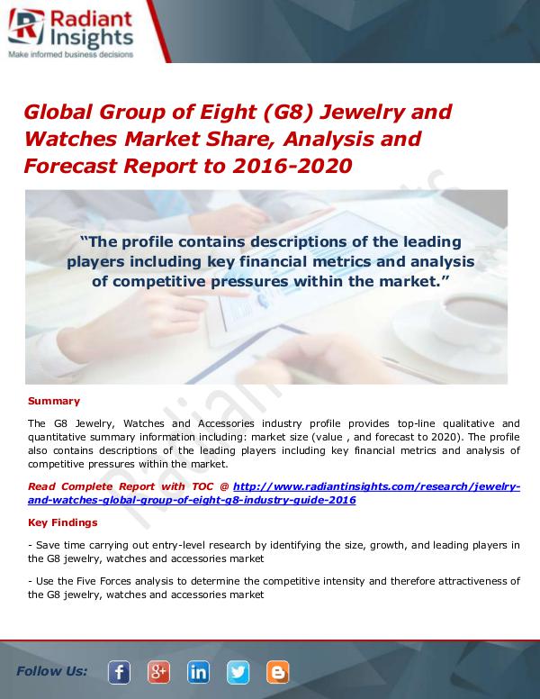 Consumer Goods Research Reports by Radiant Insights Global Group of Eight (G8) Jewelry and Watches Mar