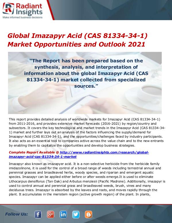 Chemicals and Materials Research Reports Global Imazapyr Acid (CAS 81334-34-1) Market