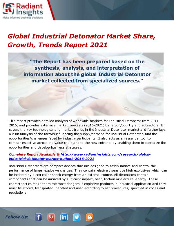 Electronics Research Reports by Radiant Insights Global Industrial Detonator Market