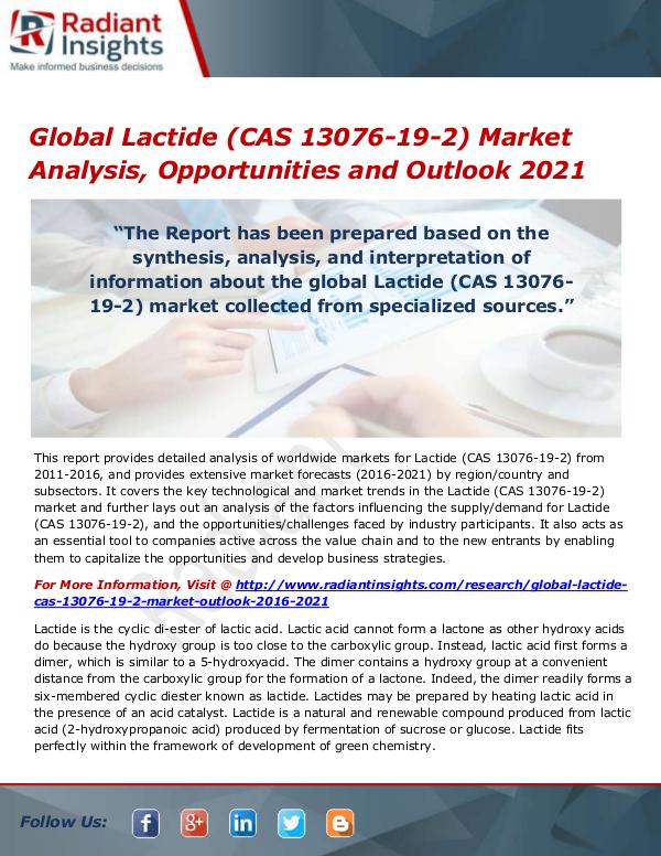 Chemicals and Materials Research Reports Global Lactide (CAS 13076-19-2) Market