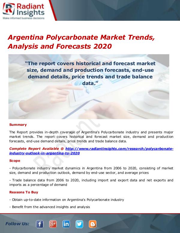 Chemicals and Materials Research Reports Argentina Polycarbonate Market