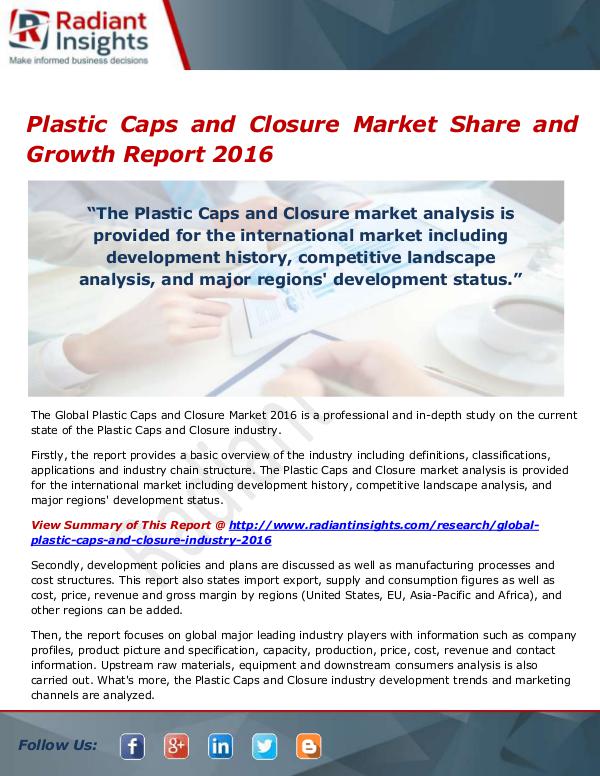 Chemicals and Materials Research Reports Plastic Caps and Closure Market Size, Share, Growt