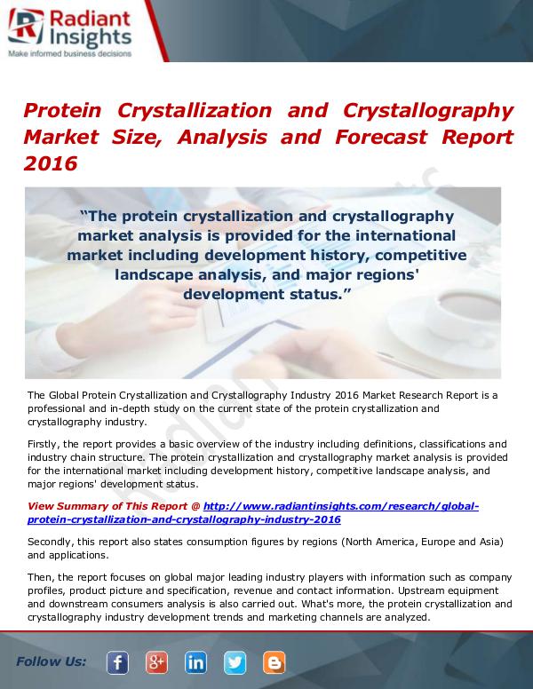 Electronics Research Reports by Radiant Insights Protein Crystallization and Crystallography Market