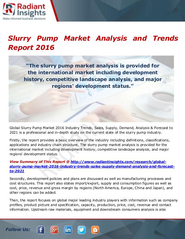 Electronics Research Reports by Radiant Insights Slurry Pump Market Size, Share, Growth, Trends, An