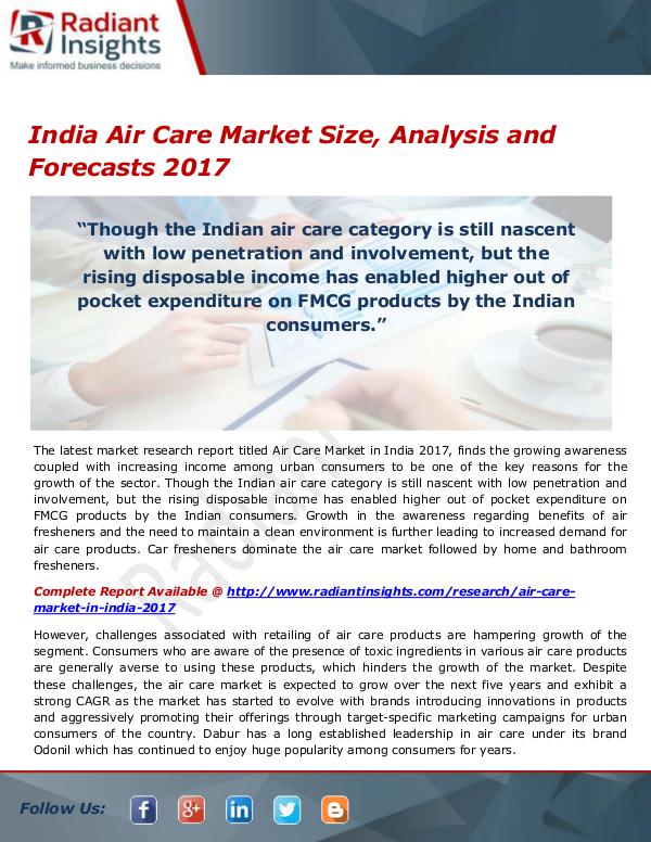Consumer Goods Research Reports by Radiant Insights India Air Care Market Size, Share, Growth, Trends,