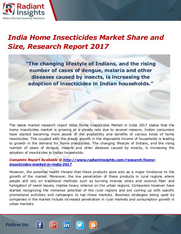 Consumer Goods Research Reports by Radiant Insights India Home Insecticides Market Size, Share, Growth