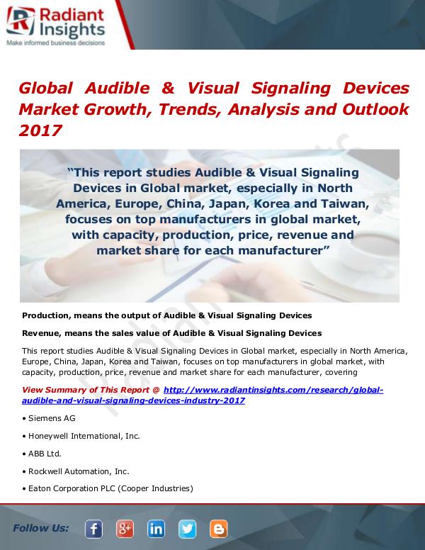 Electronics Research Reports by Radiant Insights Global Audible & Visual Signaling Devices Market S