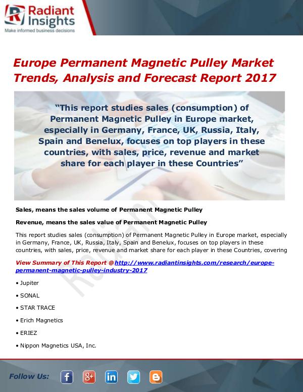 Chemicals and Materials Research Reports Europe Permanent Magnetic Pulley Market Size, Shar