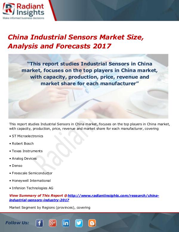 Electronics Research Reports by Radiant Insights China Industrial Sensors Market Size, Share, Growt