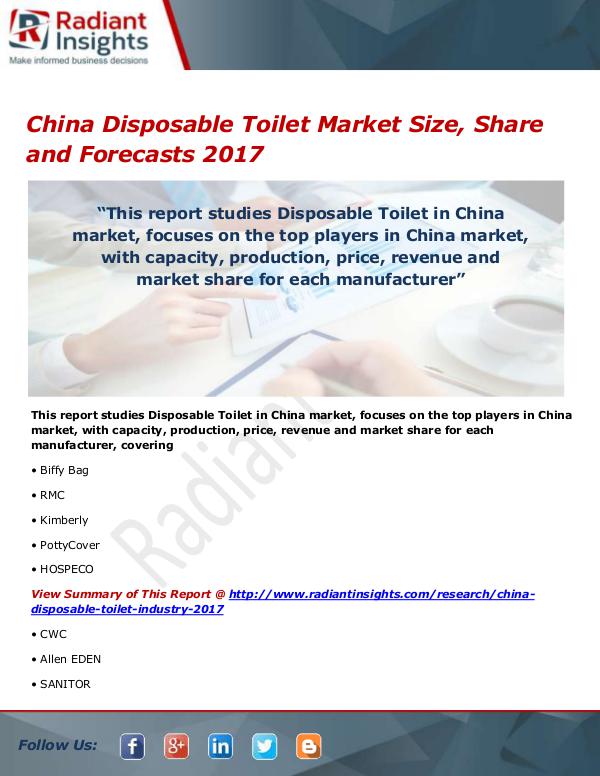 Consumer Goods Research Reports by Radiant Insights China Disposable Toilet Market Size, Share, Growth