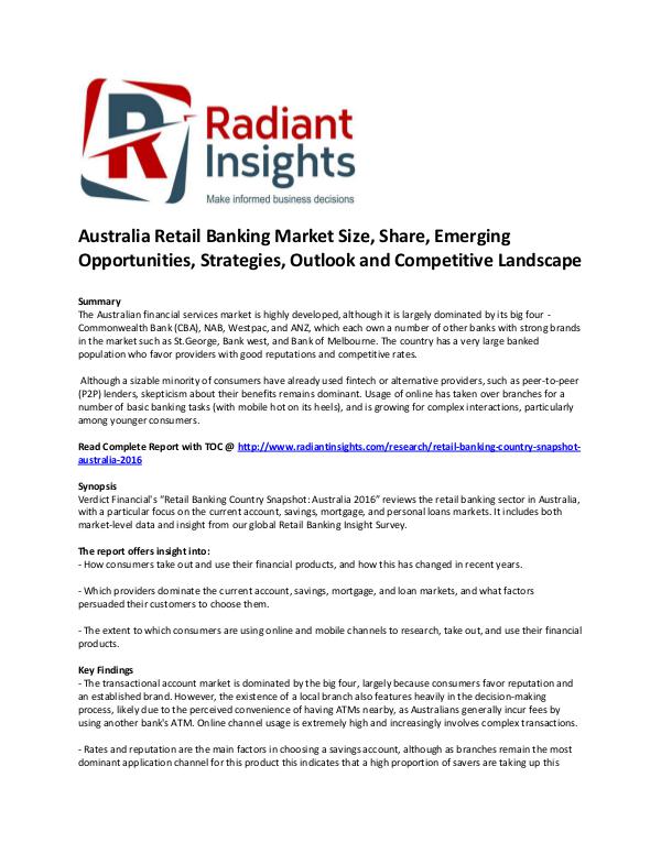 Australia Retail Banking Market Size, Key Trends 2016 Australian financial services market