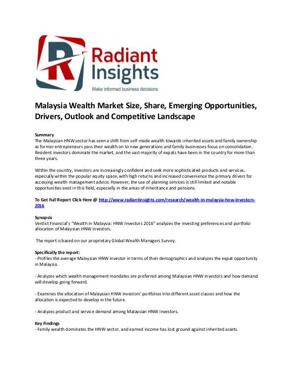 Malaysia Wealth Market Size, Share, Emerging Opportunities 2016 The Malaysian HNW sector