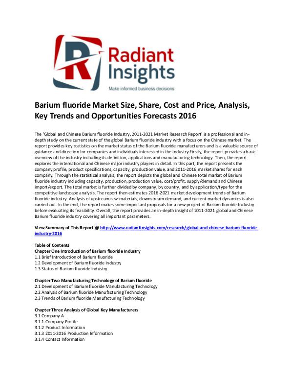 Barium fluoride Market Size, Share, Growth, Analysis 2016 Barium fluoride Market