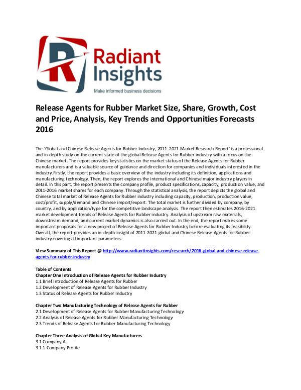 Release Agents for Rubber Market Size, Forecasts 2016 dec 2016