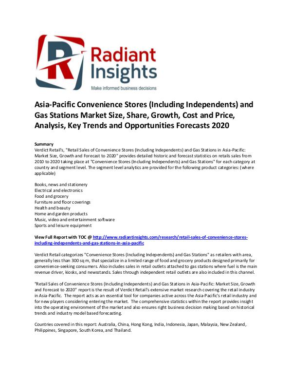 Consumer Goods Research Reports by Radiant Insights Asia-Pacific Convenience Stores (Including Indepen