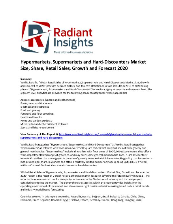 Consumer Goods Research Reports by Radiant Insights Hypermarkets, Supermarkets and Hard-Discounters Ma