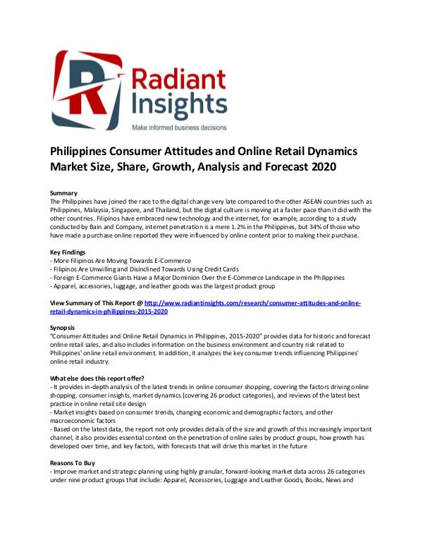 Consumer Goods Research Reports by Radiant Insights Philippines Consumer Attitudes and Online Retail D