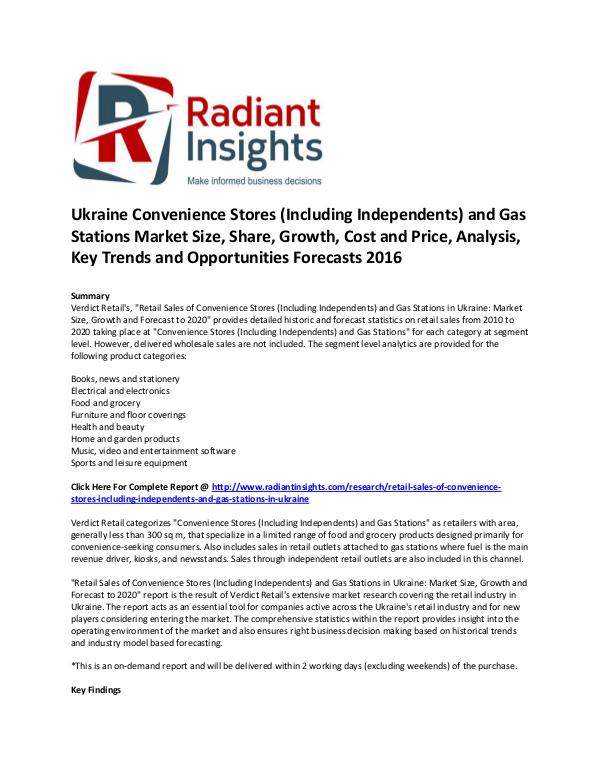 Consumer Goods Research Reports by Radiant Insights Ukraine Convenience Stores (Including Independents