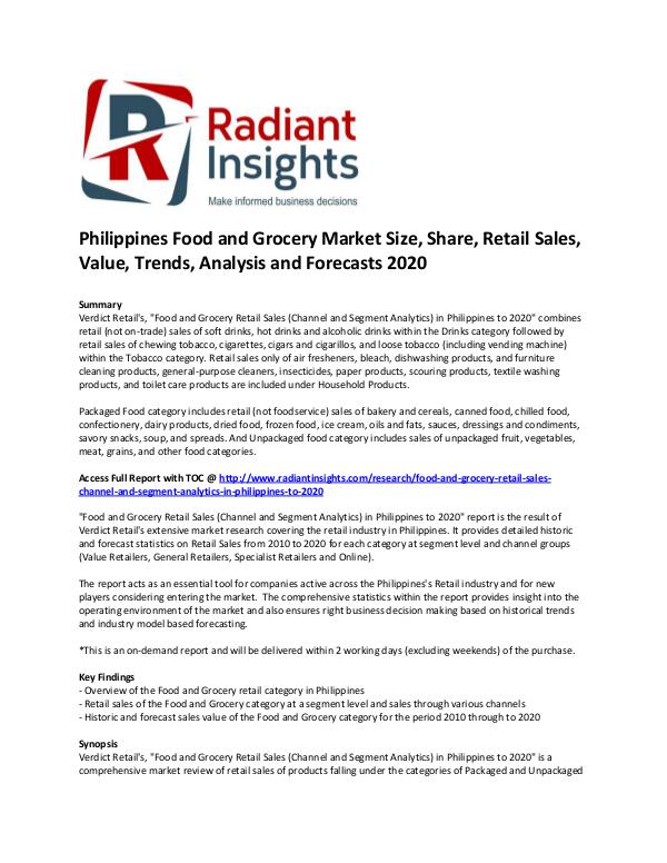 Consumer Goods Research Reports by Radiant Insights Philippines Food and Grocery Market