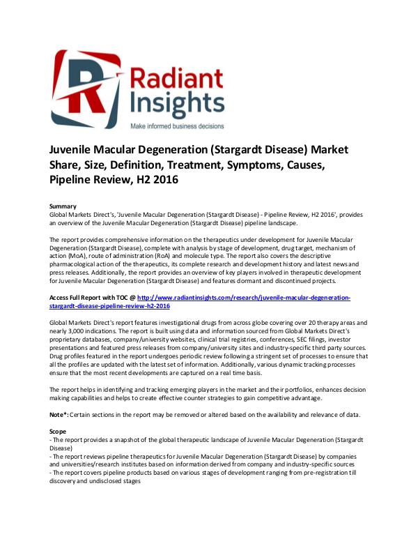 Pharmaceuticals and Healthcare Reports Juvenile Macular Degeneration (Stargardt Disease)