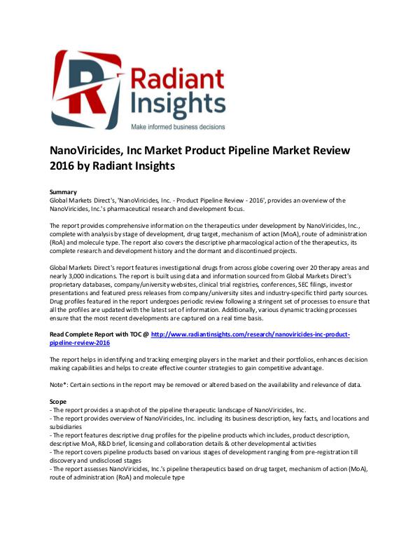 Pharmaceuticals and Healthcare Reports NanoViricides, Inc. Market