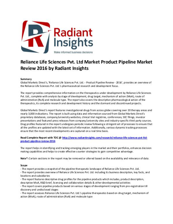 Reliance Life Sciences Pvt. Ltd Market