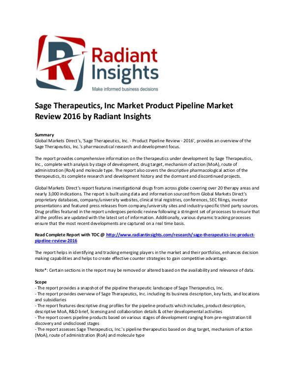 Sage Therapeutics, Inc Market
