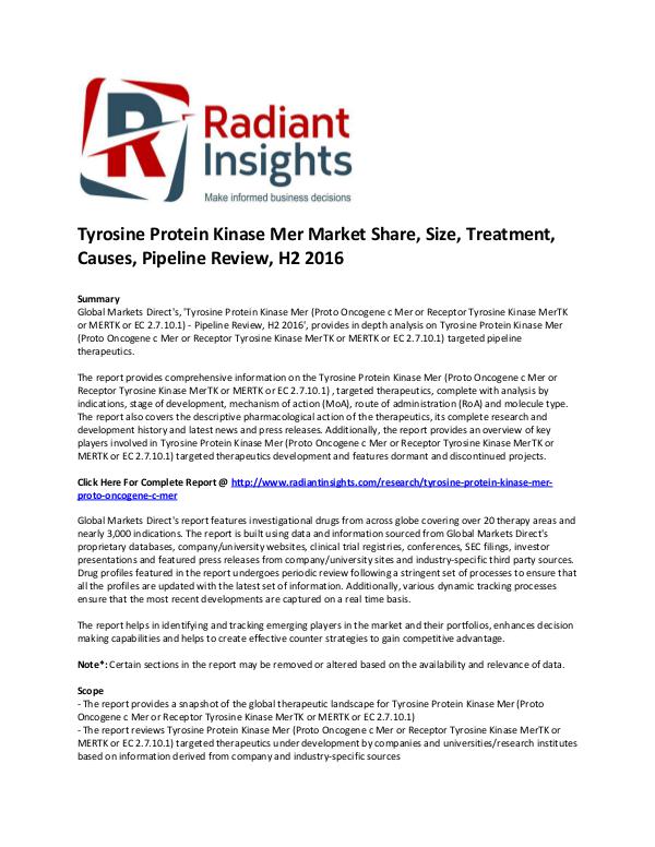 Pharmaceuticals and Healthcare Reports Tyrosine Protein Kinase Mer Market