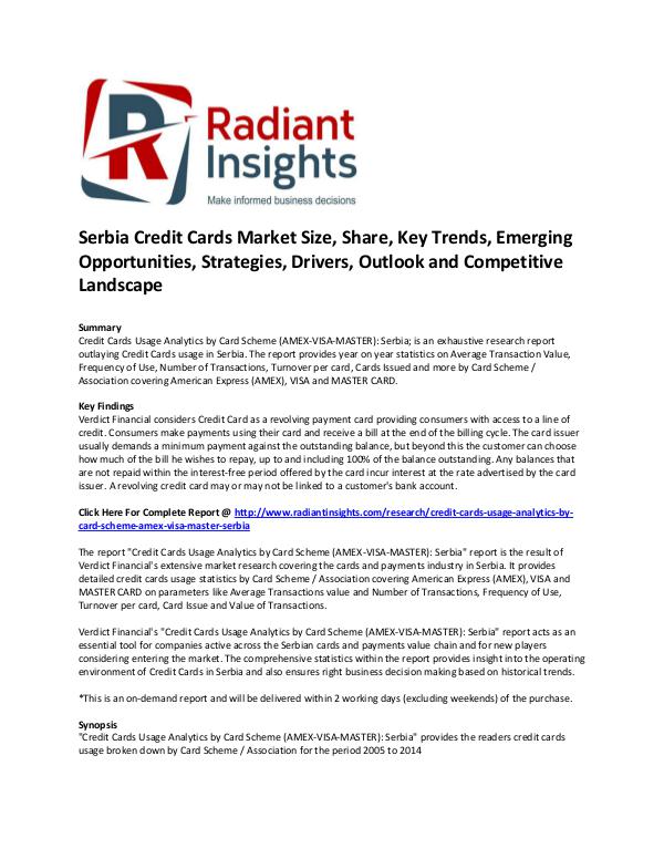 Financial Services Related Reports Serbia Credit Cards Market